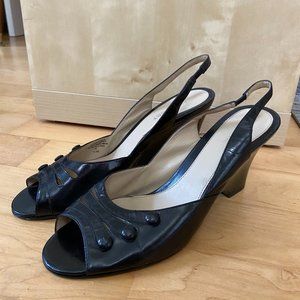 Nine West Leather Peep Toe Wedges